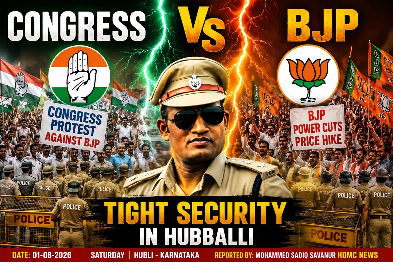 Congress Stages Peaceful Protest Against BJP in Hubballi Under Tight Police Security | HDMC News