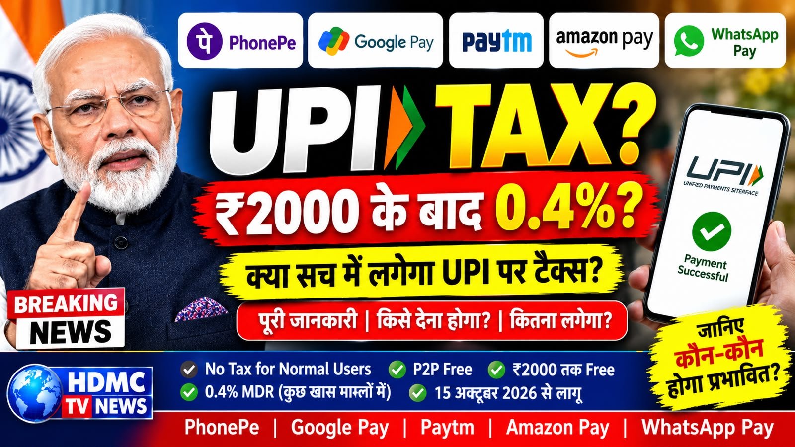 UPI Tax or No Tax? PhonePe, Google Pay, Paytm & Amazon Pay New Charges Explained | UPI 0.4% MDR